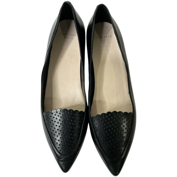 Cole Haan Women's Grand.OS Black Scalloped Perforated Leather Pointy Toe Size 8B - Picture 1 of 11